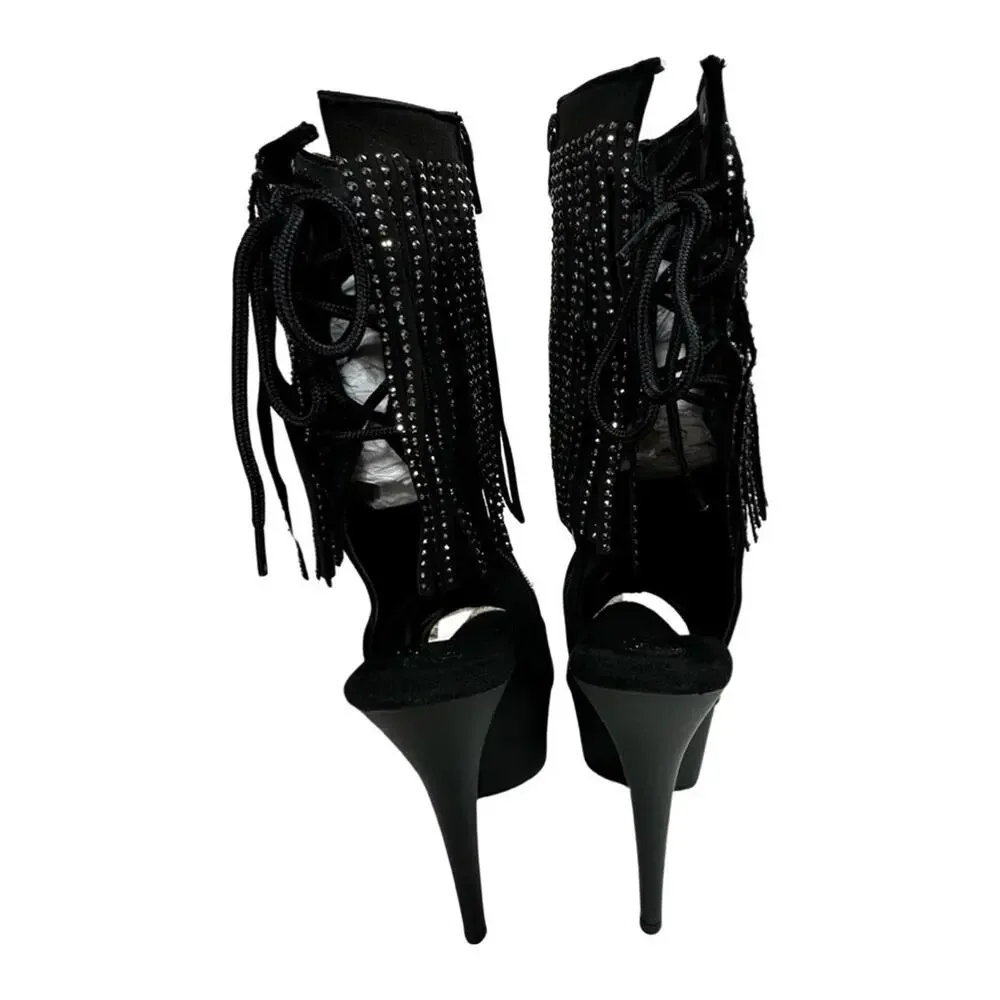 Pleaser Womens Ankle Boots DELIGHT- 1018RSF BIk Faux Suede/Blk Matte SZ 10